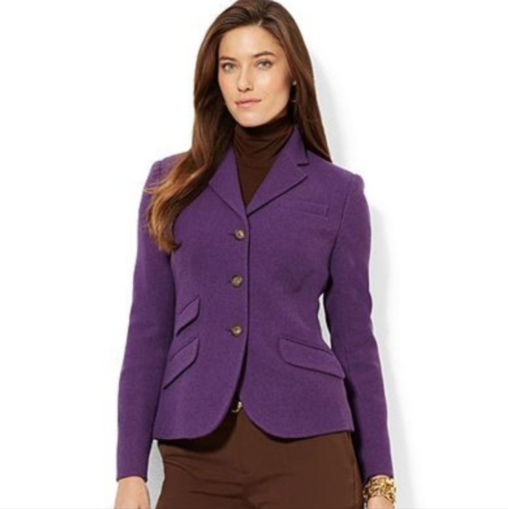 Lauren Ralph Lauren Petite Purple Wool Blazer Jacket 4P Equestrian Riding Preppy
